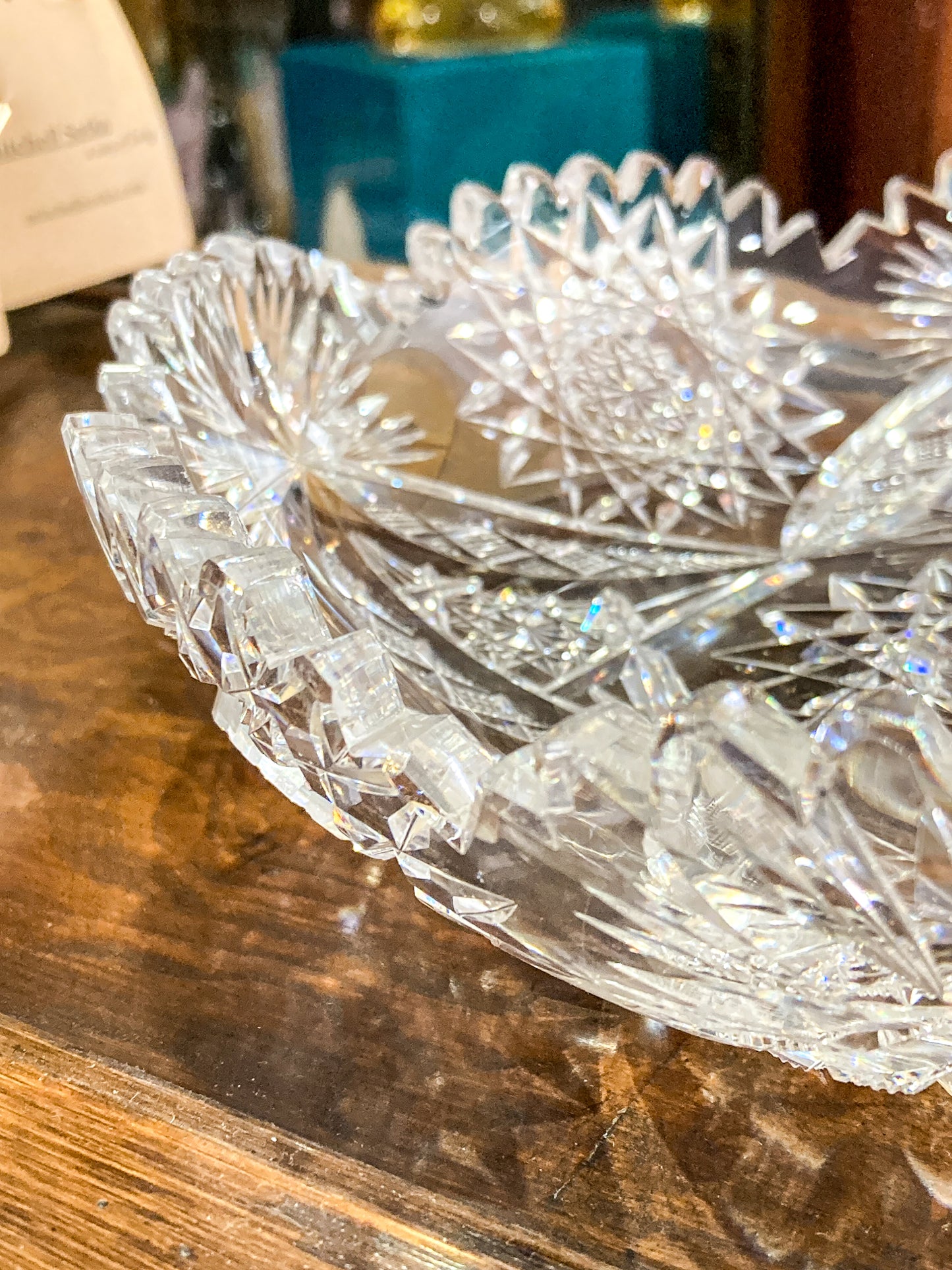 Vintage 1940s Brilliant Cut Clear Scalloped Edge Low Profile Glass Bowl