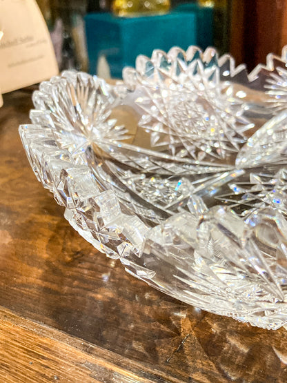 Vintage 1940s Brilliant Cut Clear Scalloped Edge Low Profile Glass Bowl