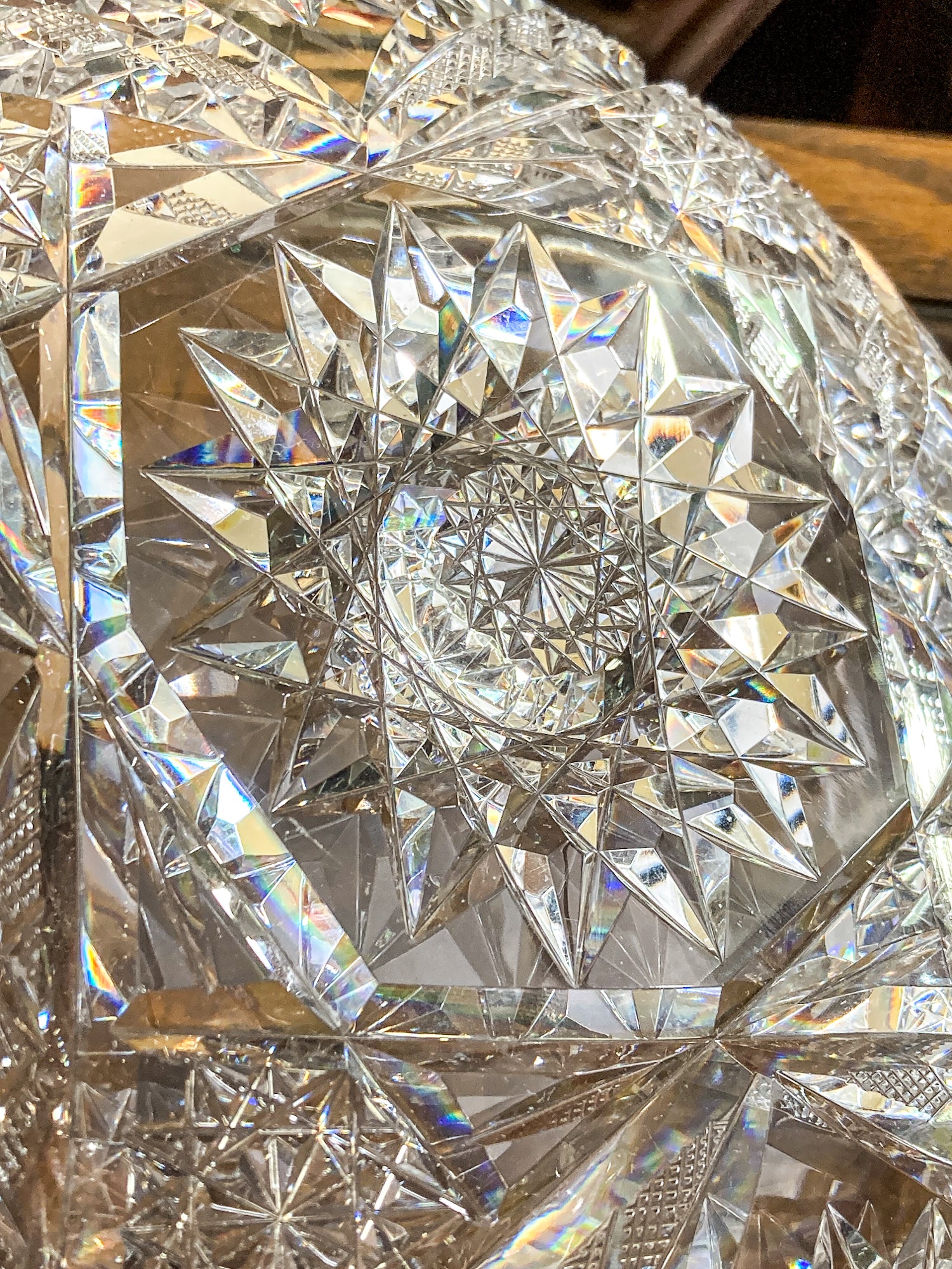 Vintage 1940s Brilliant Cut Clear Scalloped Edge Low Profile Glass Bowl