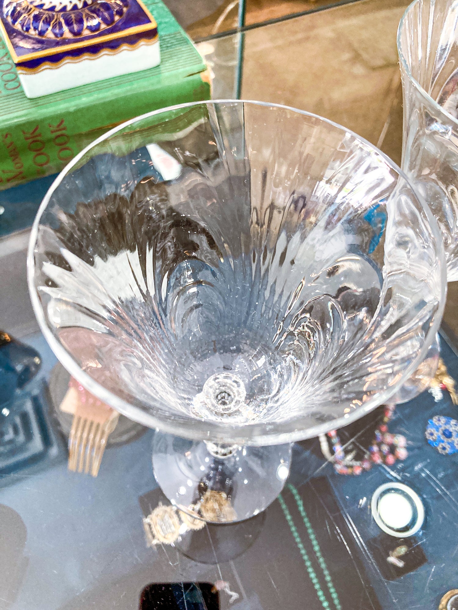 Set of Six Vintage 1940s Caprice Pattern Cambridge Clear Glass Water Goblets