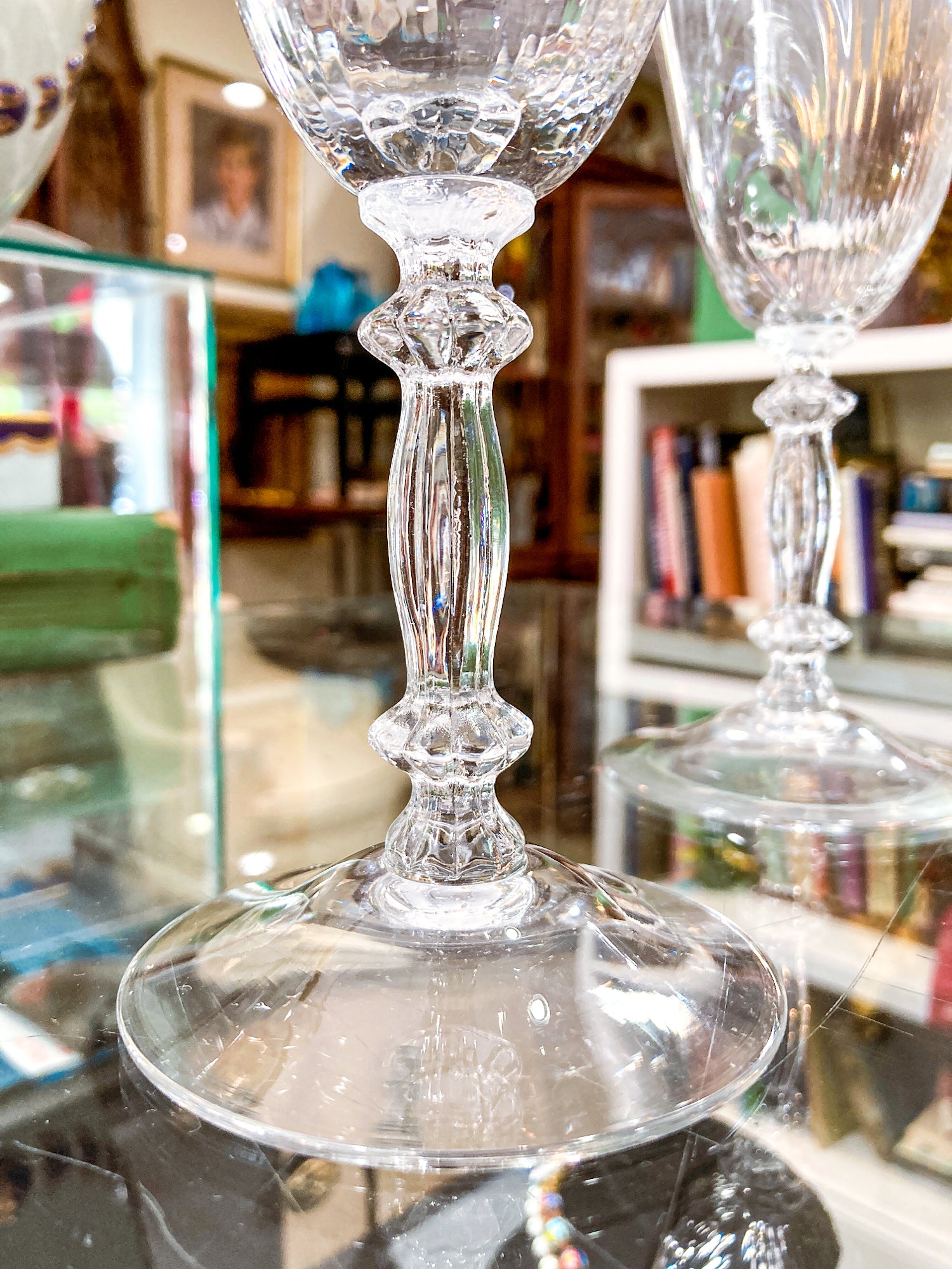 Set of Six Vintage 1940s Caprice Pattern Cambridge Clear Glass Water Goblets