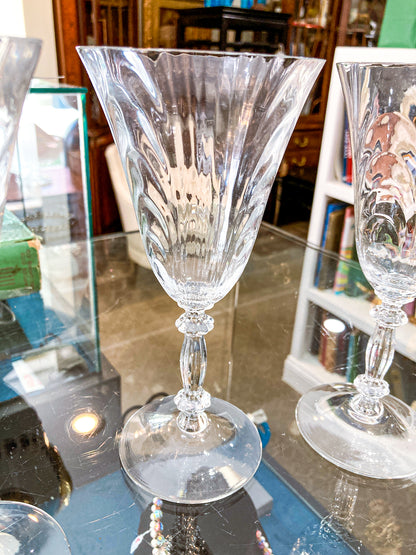 Set of Six Vintage 1940s Caprice Pattern Cambridge Clear Glass Water Goblets