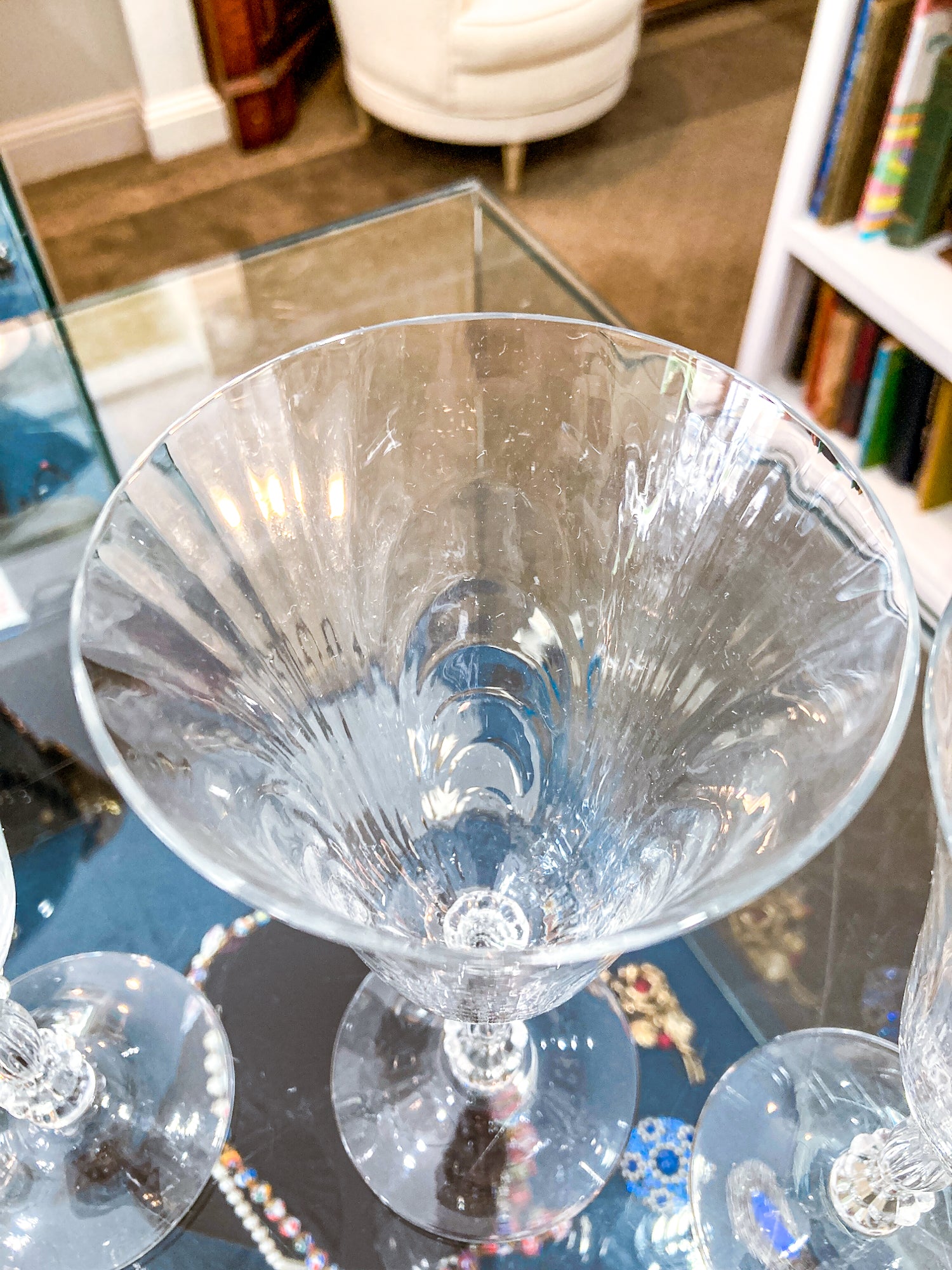 Set of Six Vintage 1940s Caprice Pattern Cambridge Clear Glass Water Goblets