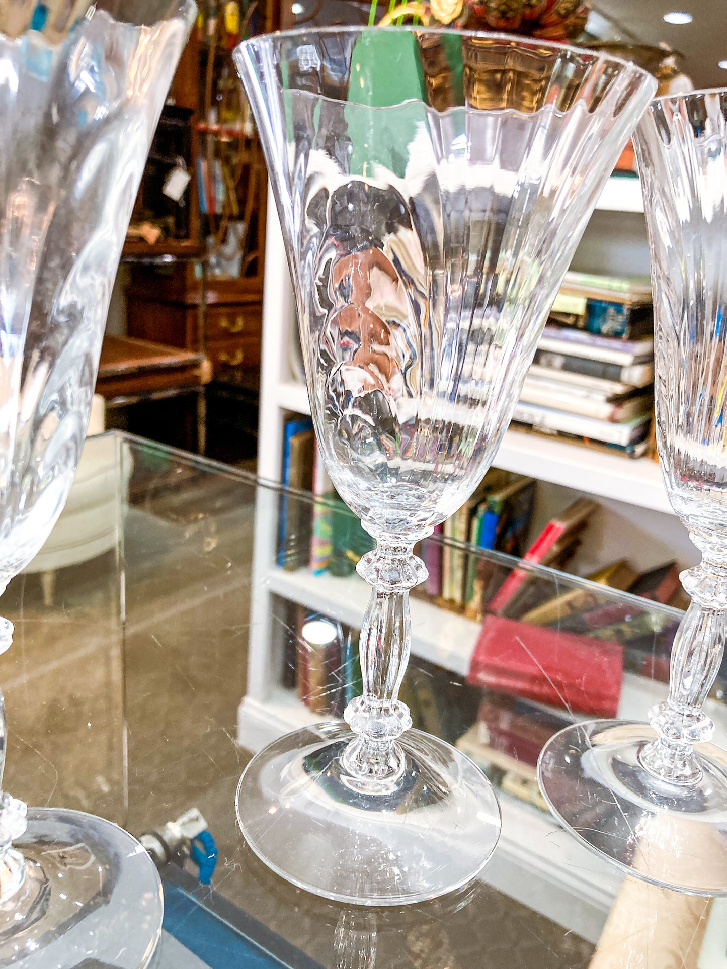 Set of Six Vintage 1940s Caprice Pattern Cambridge Clear Glass Water Goblets