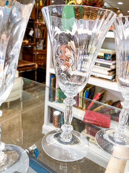 Set of Six Vintage 1940s Caprice Pattern Cambridge Clear Glass Water Goblets