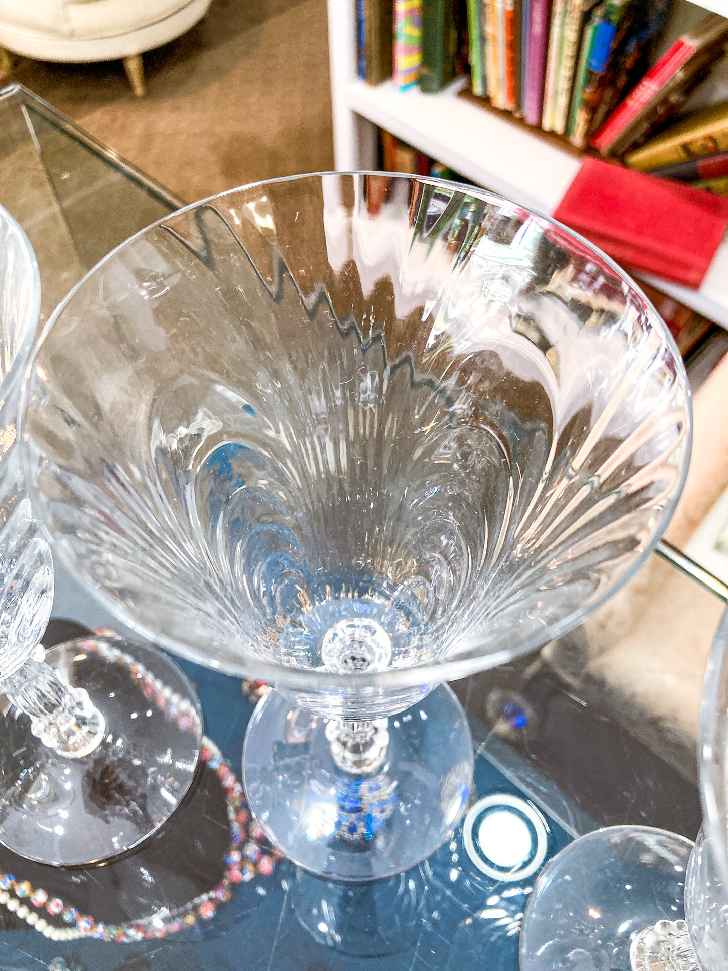Set of Six Vintage 1940s Caprice Pattern Cambridge Clear Glass Water Goblets