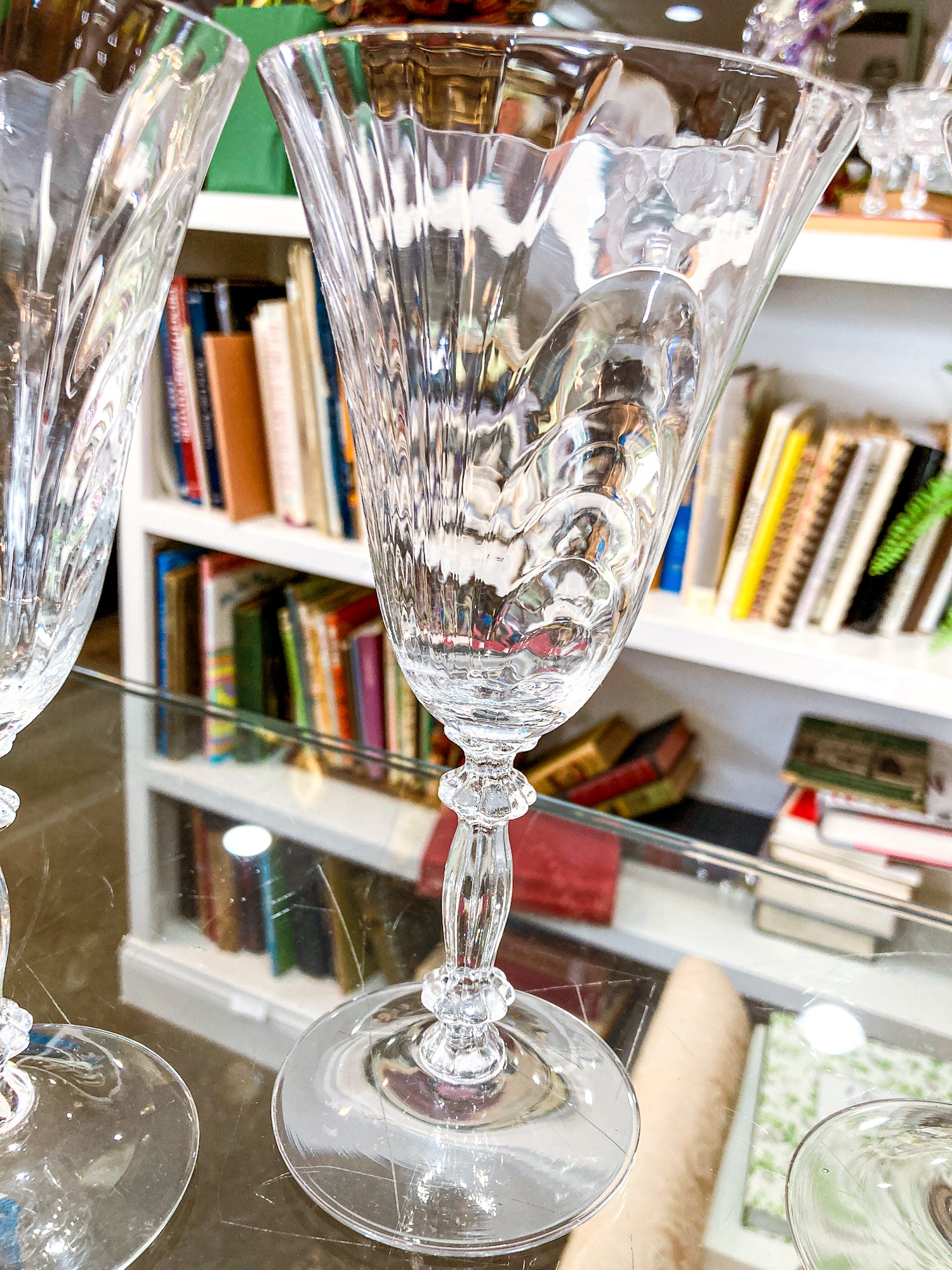 Set of Six Vintage 1940s Caprice Pattern Cambridge Clear Glass Water Goblets