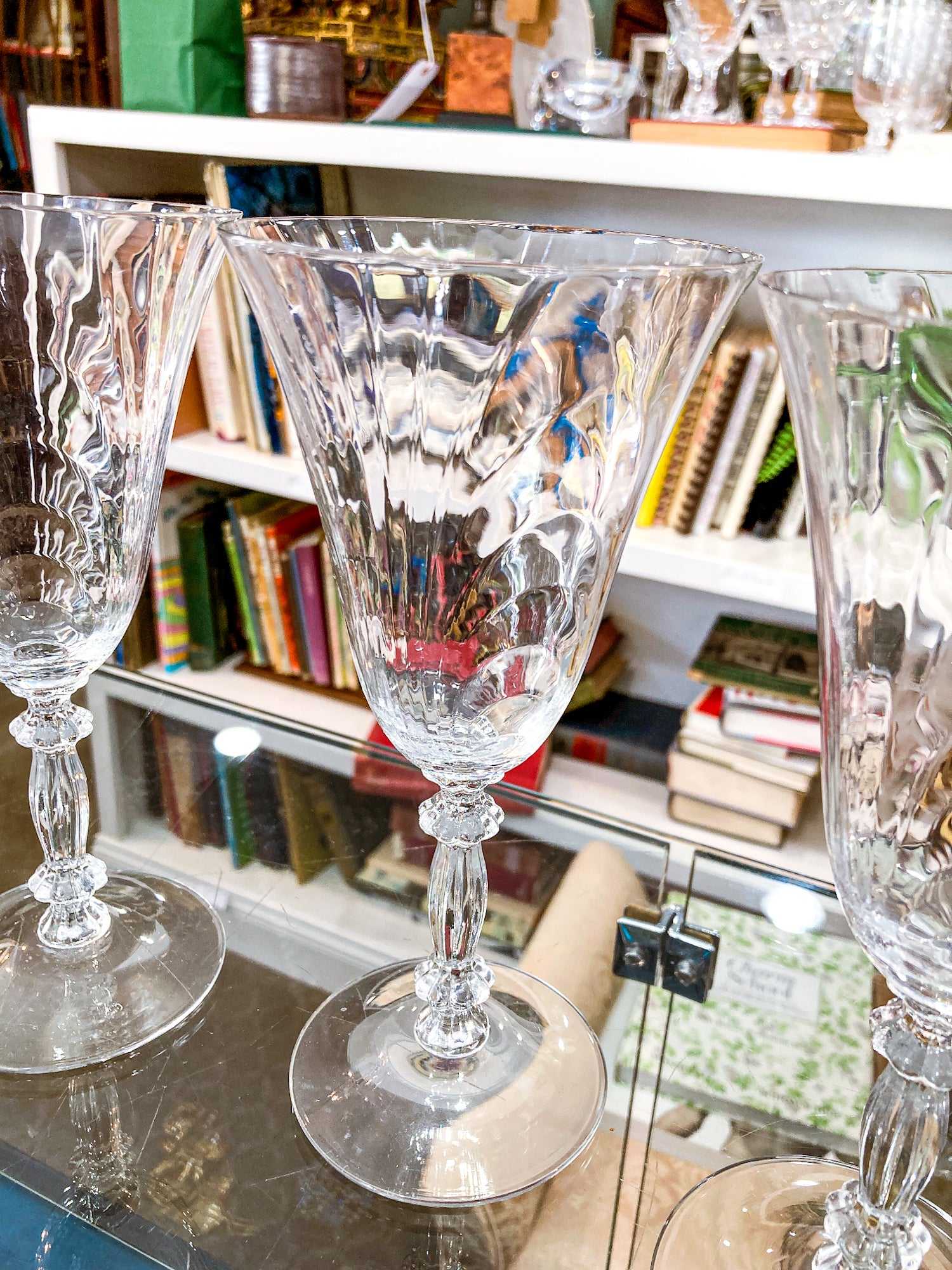 Set of Six Vintage 1940s Caprice Pattern Cambridge Clear Glass Water Goblets