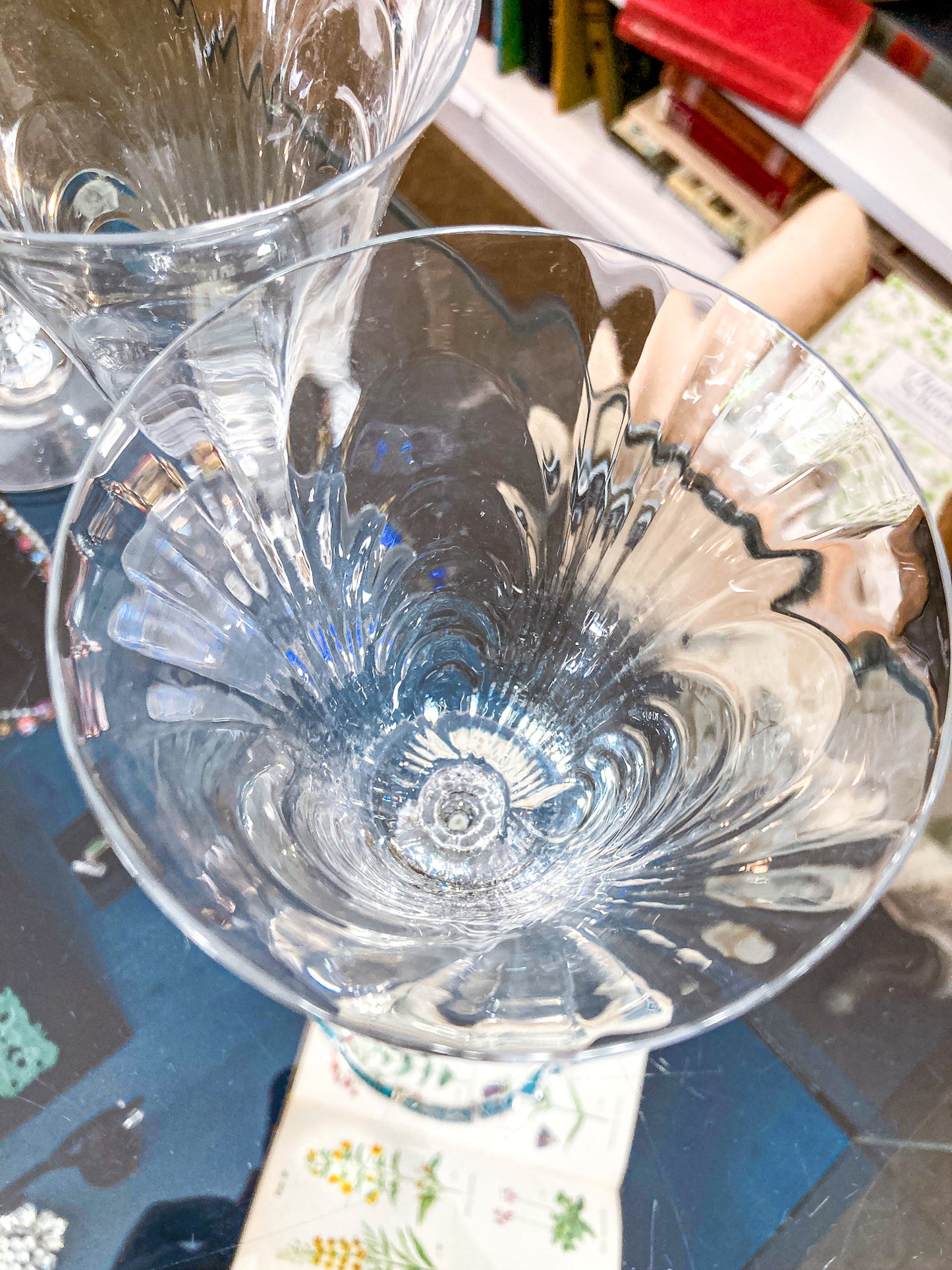 Set of Six Vintage 1940s Caprice Pattern Cambridge Clear Glass Water Goblets