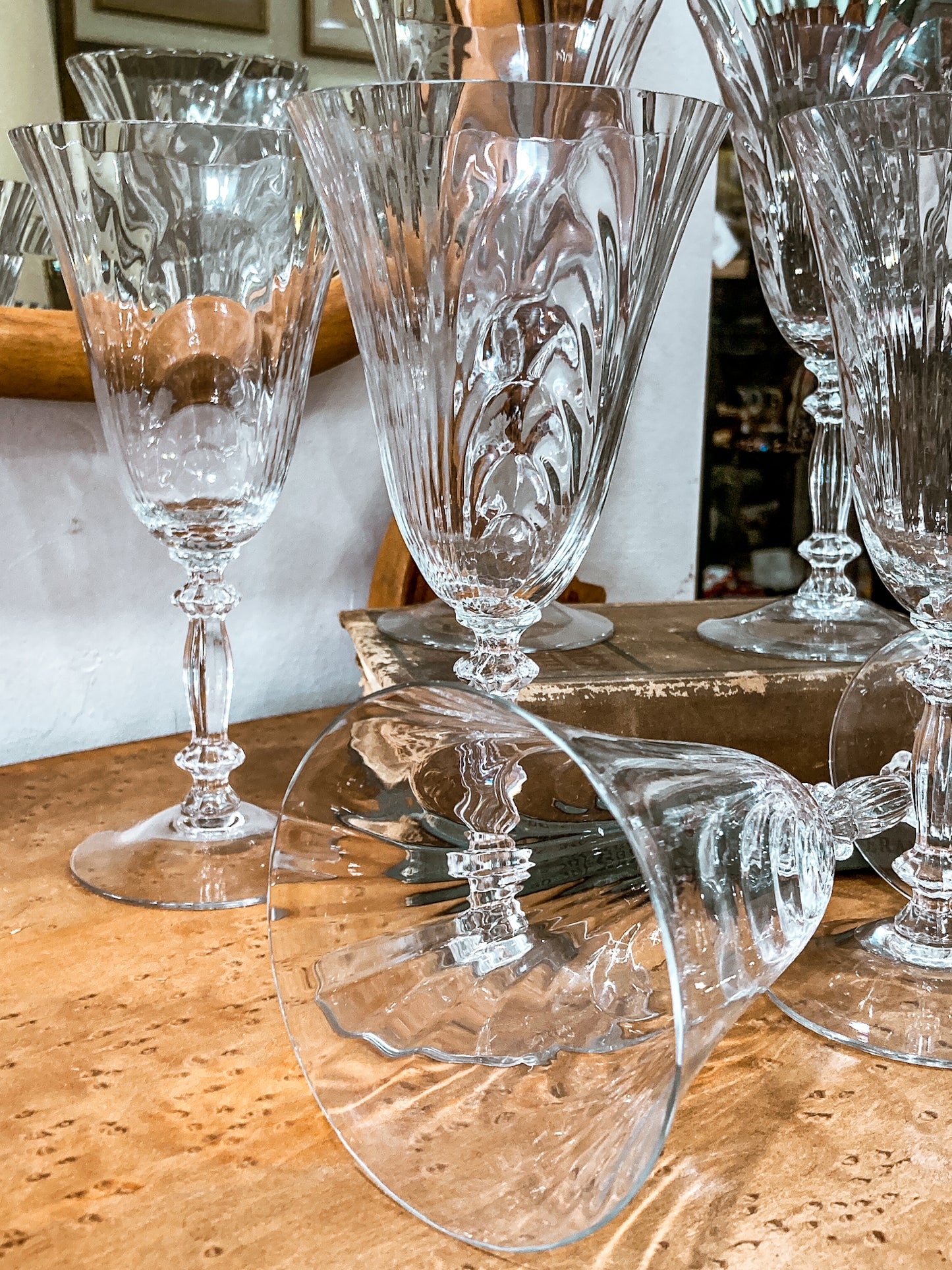 Set of Six Vintage 1940s Caprice Pattern Cambridge Clear Glass Water Goblets