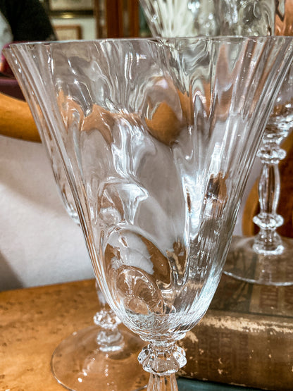 Set of Six Vintage 1940s Caprice Pattern Cambridge Clear Glass Water Goblets