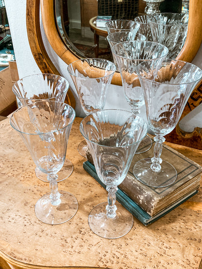 Set of Six Vintage 1940s Caprice Pattern Cambridge Clear Glass Water Goblets