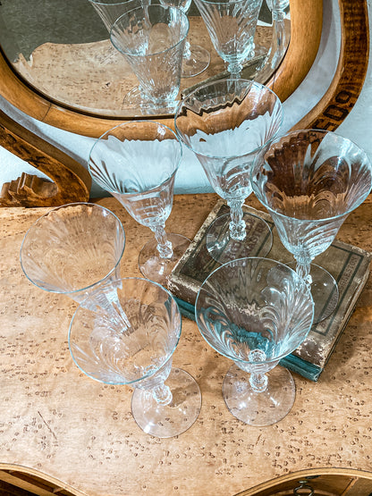 Set of Six Vintage 1940s Caprice Pattern Cambridge Clear Glass Water Goblets