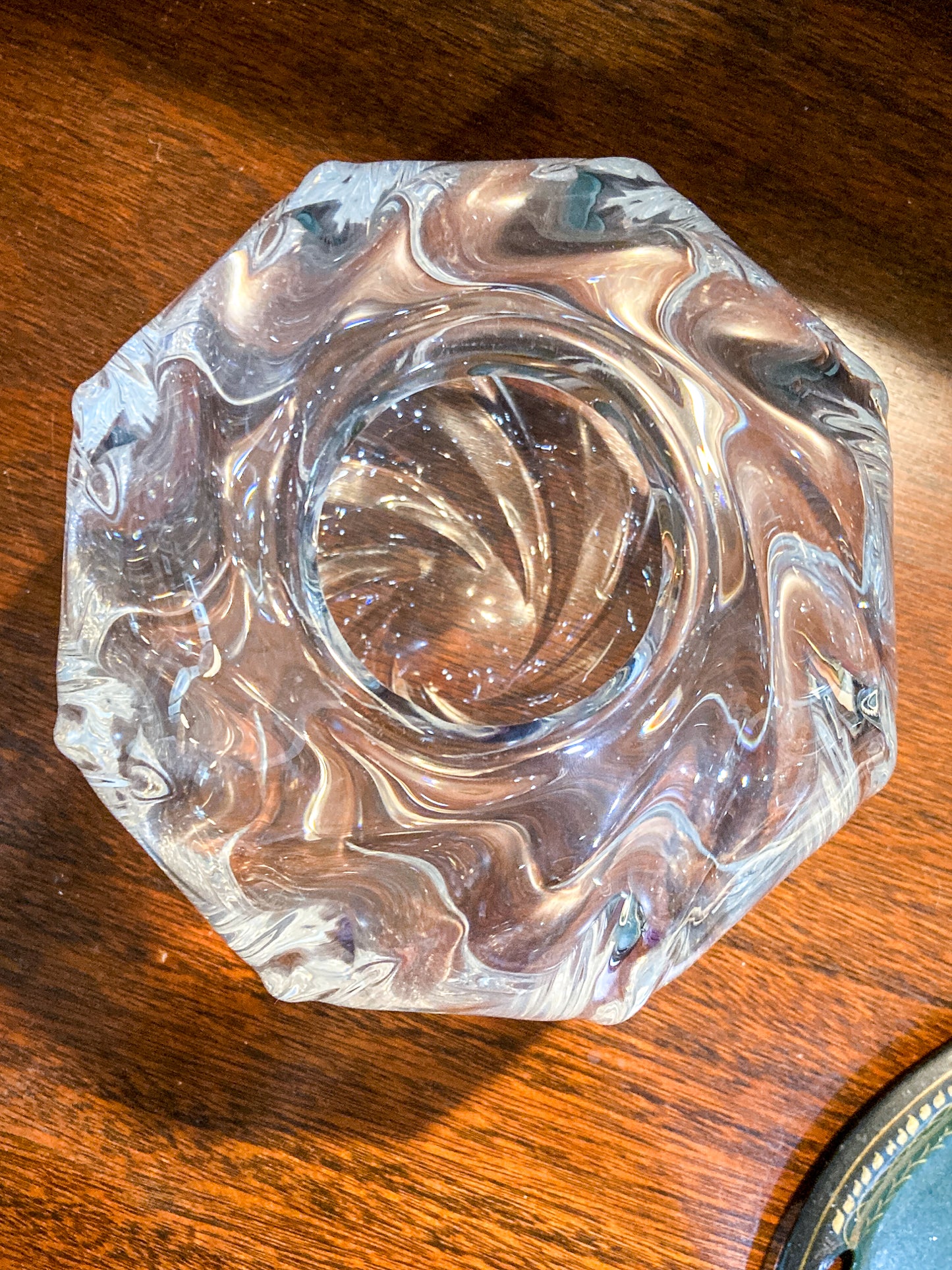 Vintage 1940s Libbey Clear Glass Rose Spherical Swirl Bowl Vase
