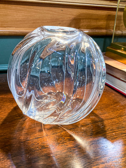 Vintage 1940s Libbey Clear Glass Rose Spherical Swirl Bowl Vase