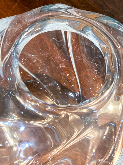 Vintage 1940s Libbey Clear Glass Rose Spherical Swirl Bowl Vase