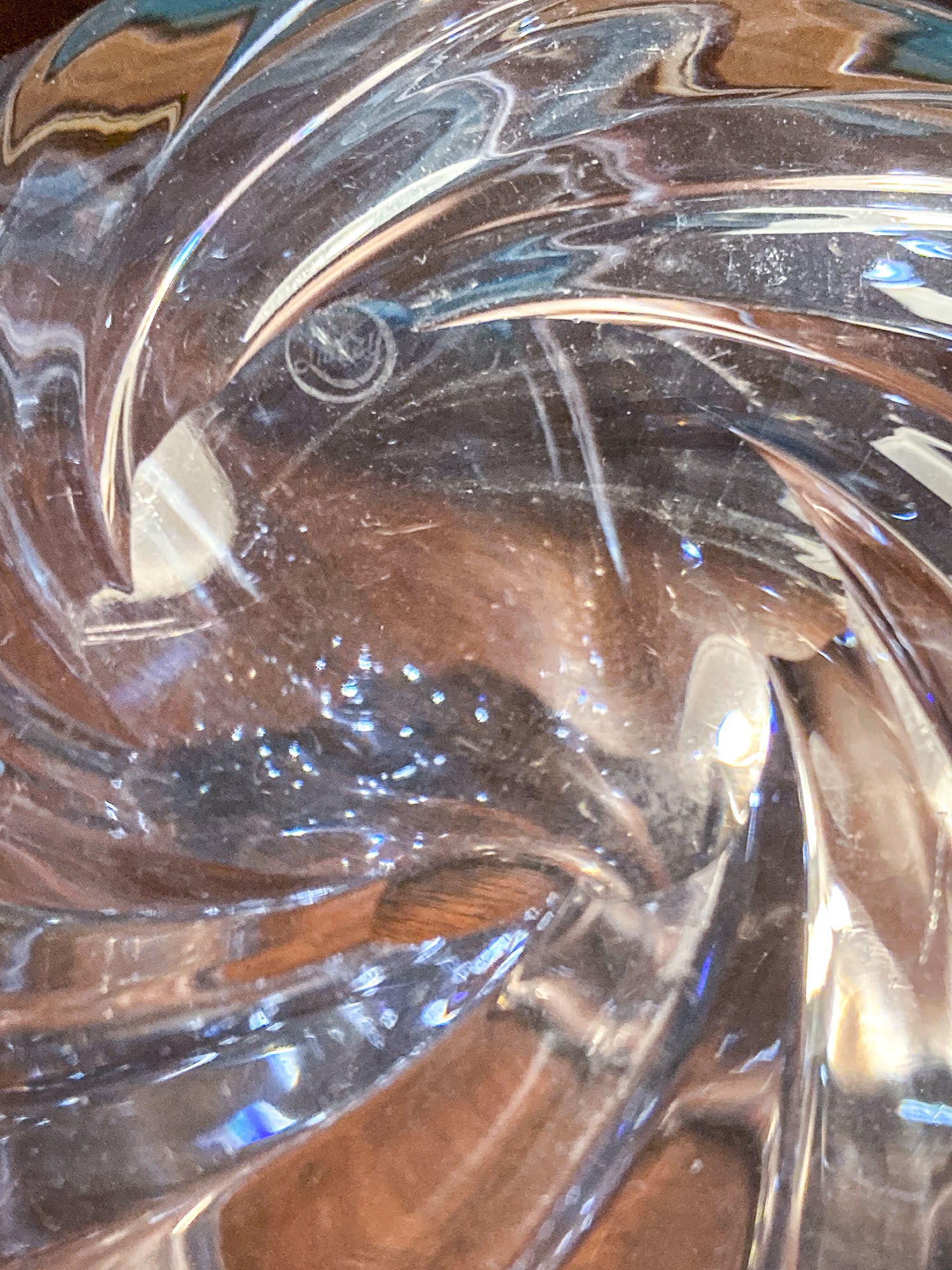 Vintage 1940s Libbey Clear Glass Rose Spherical Swirl Bowl Vase