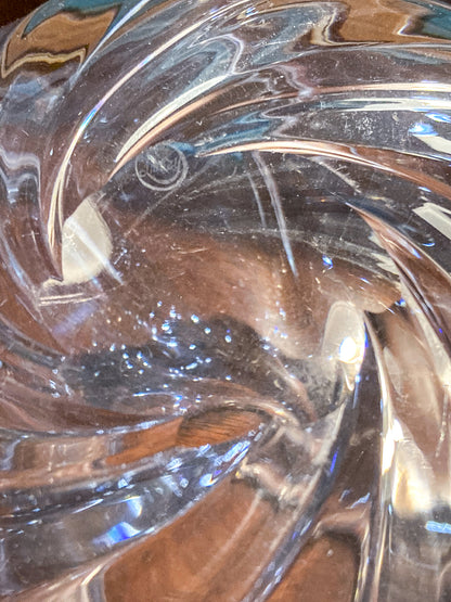 Vintage 1940s Libbey Clear Glass Rose Spherical Swirl Bowl Vase