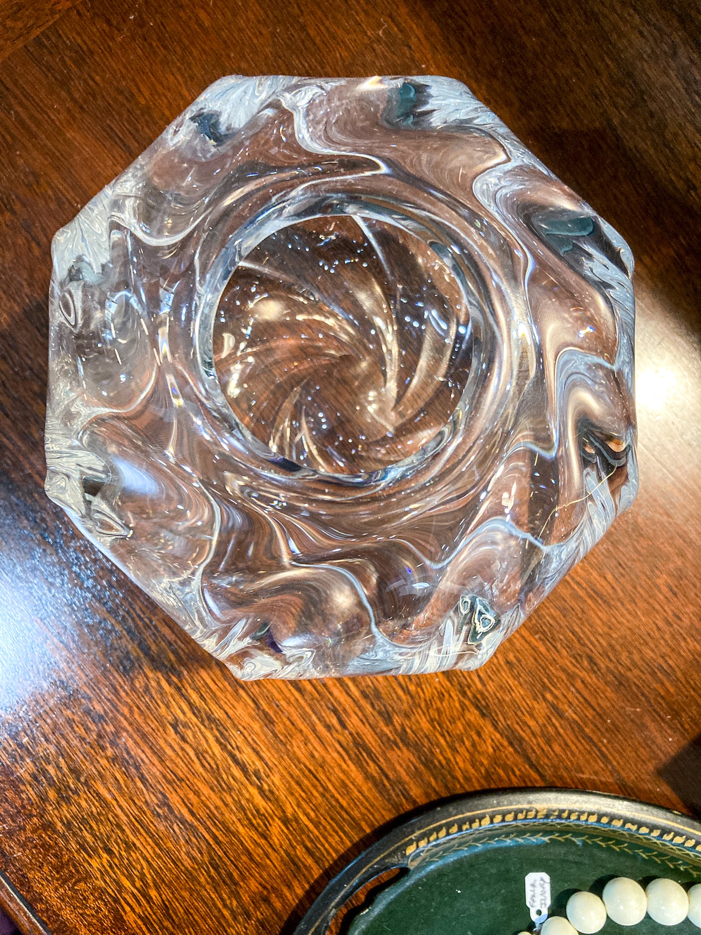 Vintage 1940s Libbey Clear Glass Rose Spherical Swirl Bowl Vase