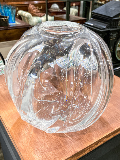 Vintage 1940s Libbey Clear Glass Rose Spherical Swirl Bowl Vase
