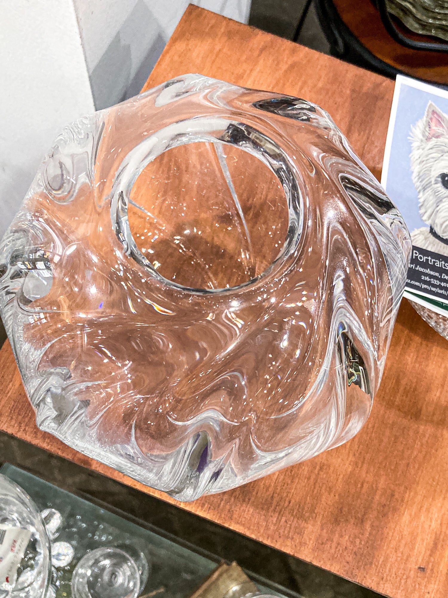 Vintage 1940s Libbey Clear Glass Rose Spherical Swirl Bowl Vase