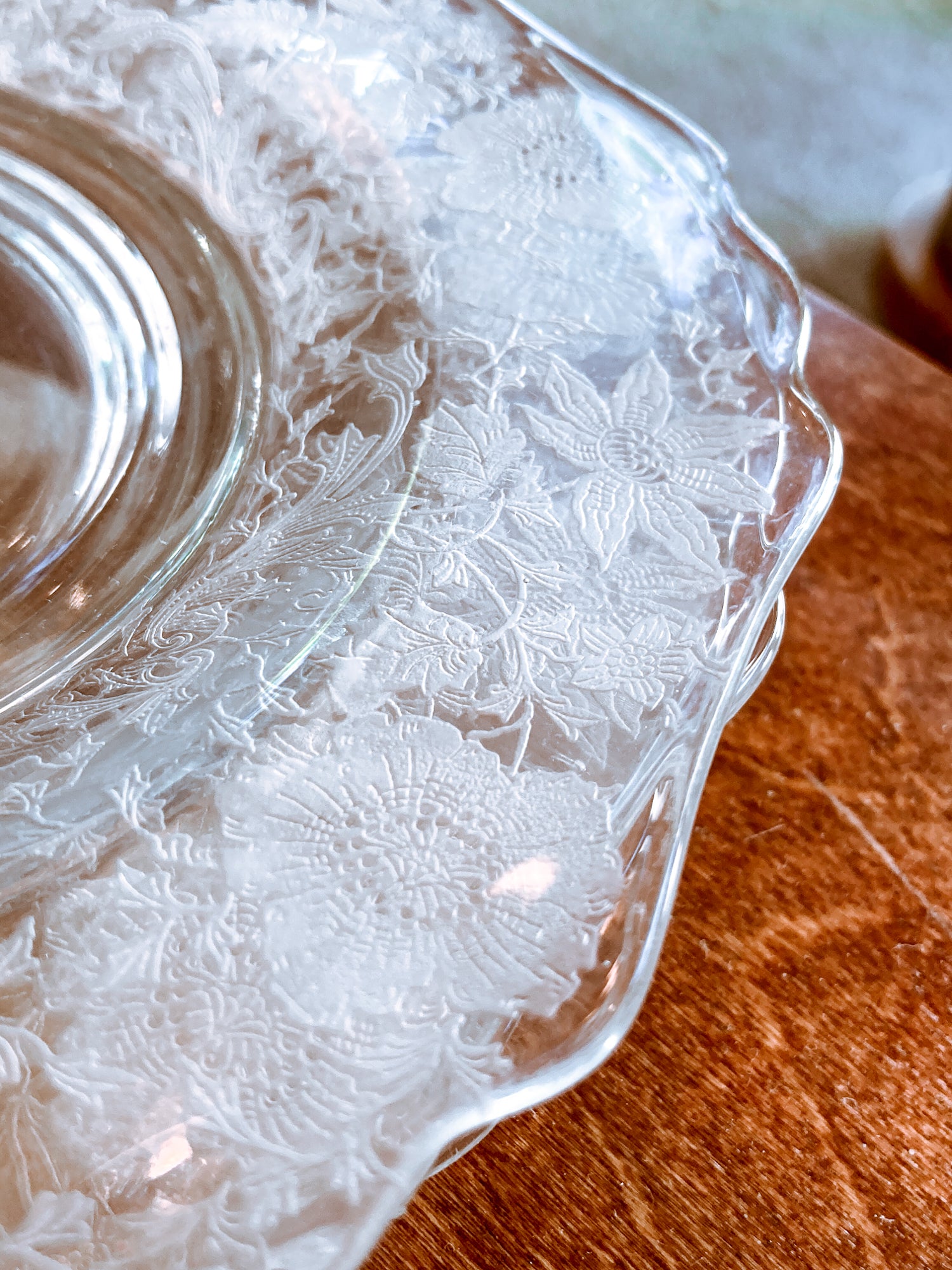 Vintage 1940s Set of Four Cambridge Wildflowers Clear Etched Glass Salad Plates
