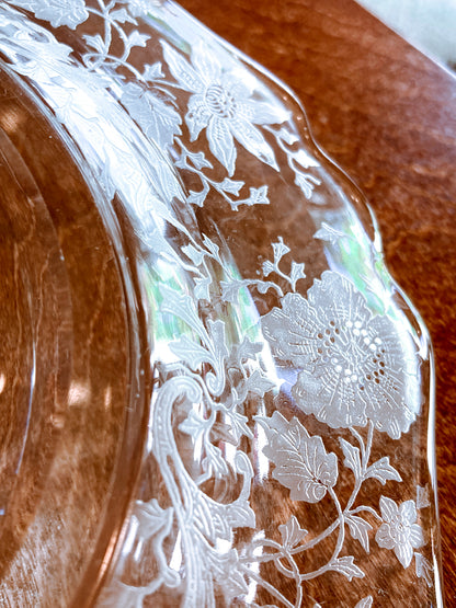 Vintage 1940s Set of Four Cambridge Wildflowers Clear Etched Glass Salad Plates
