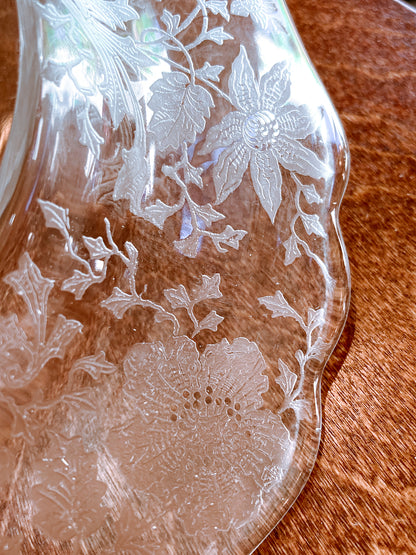 Vintage 1940s Set of Four Cambridge Wildflowers Clear Etched Glass Salad Plates