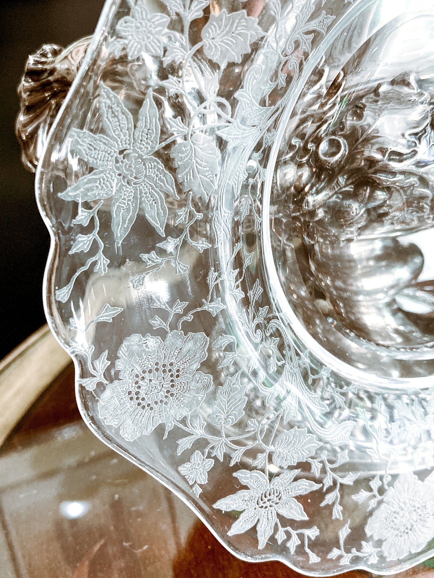 Vintage 1940s Set of Four Cambridge Wildflowers Clear Etched Glass Salad Plates