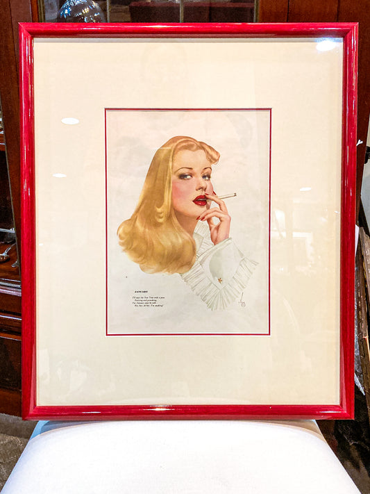 1942 January Pin-Up Girl Esquire Calendar Page Vargas Framed Illustration