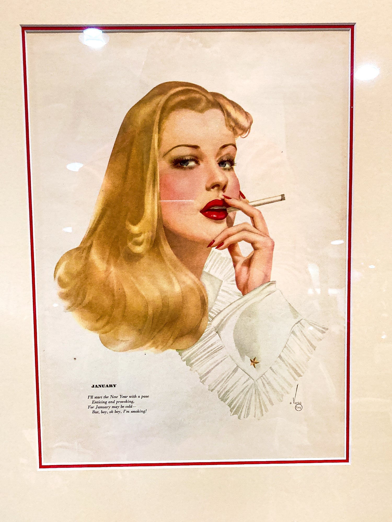 1942 January Pin-Up Girl Esquire Calendar Page Vargas Framed Illustration