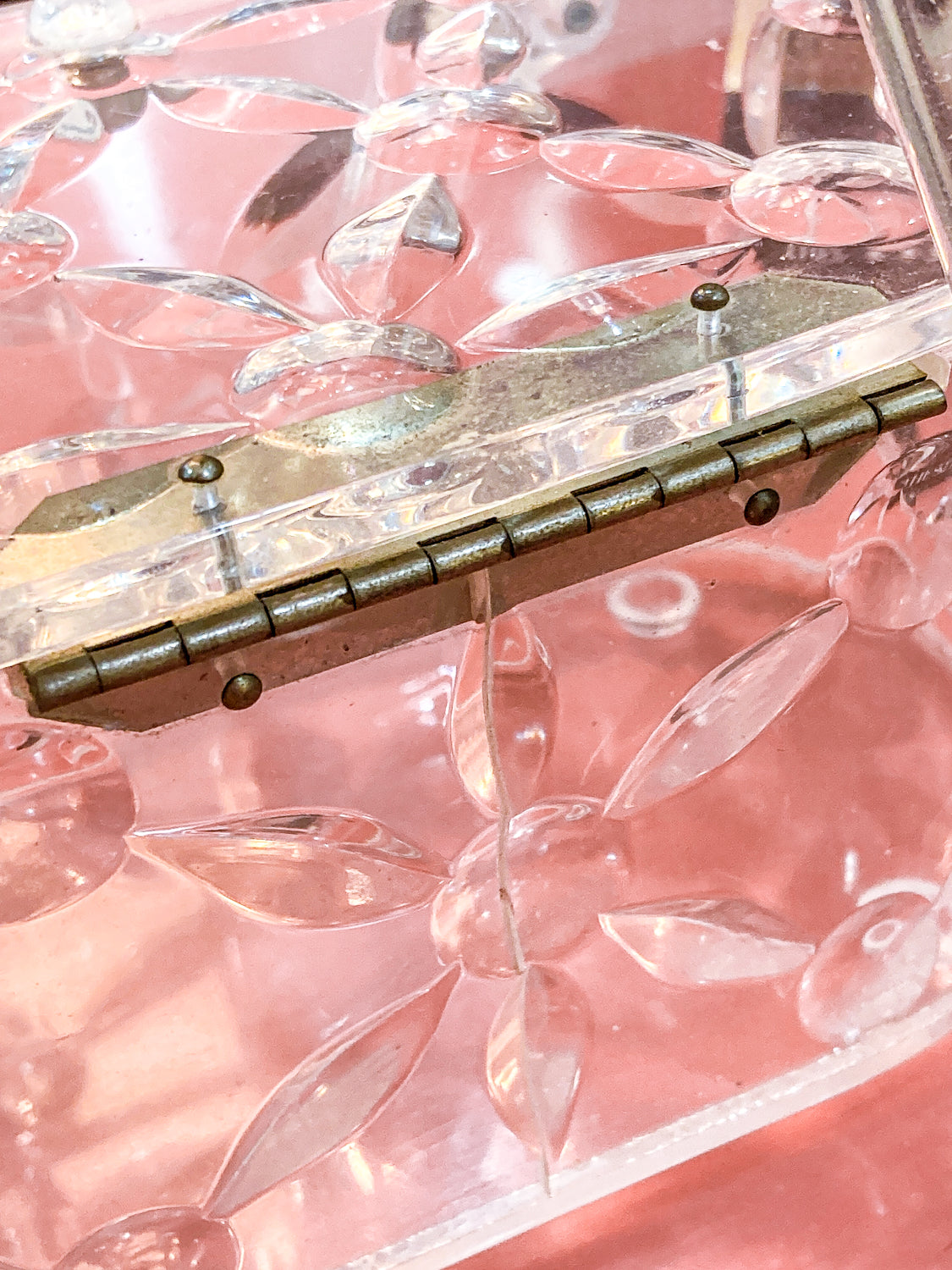 Vintage 1950s Clear Lucite Llewellyn Double Handle Basket Handbag Purse