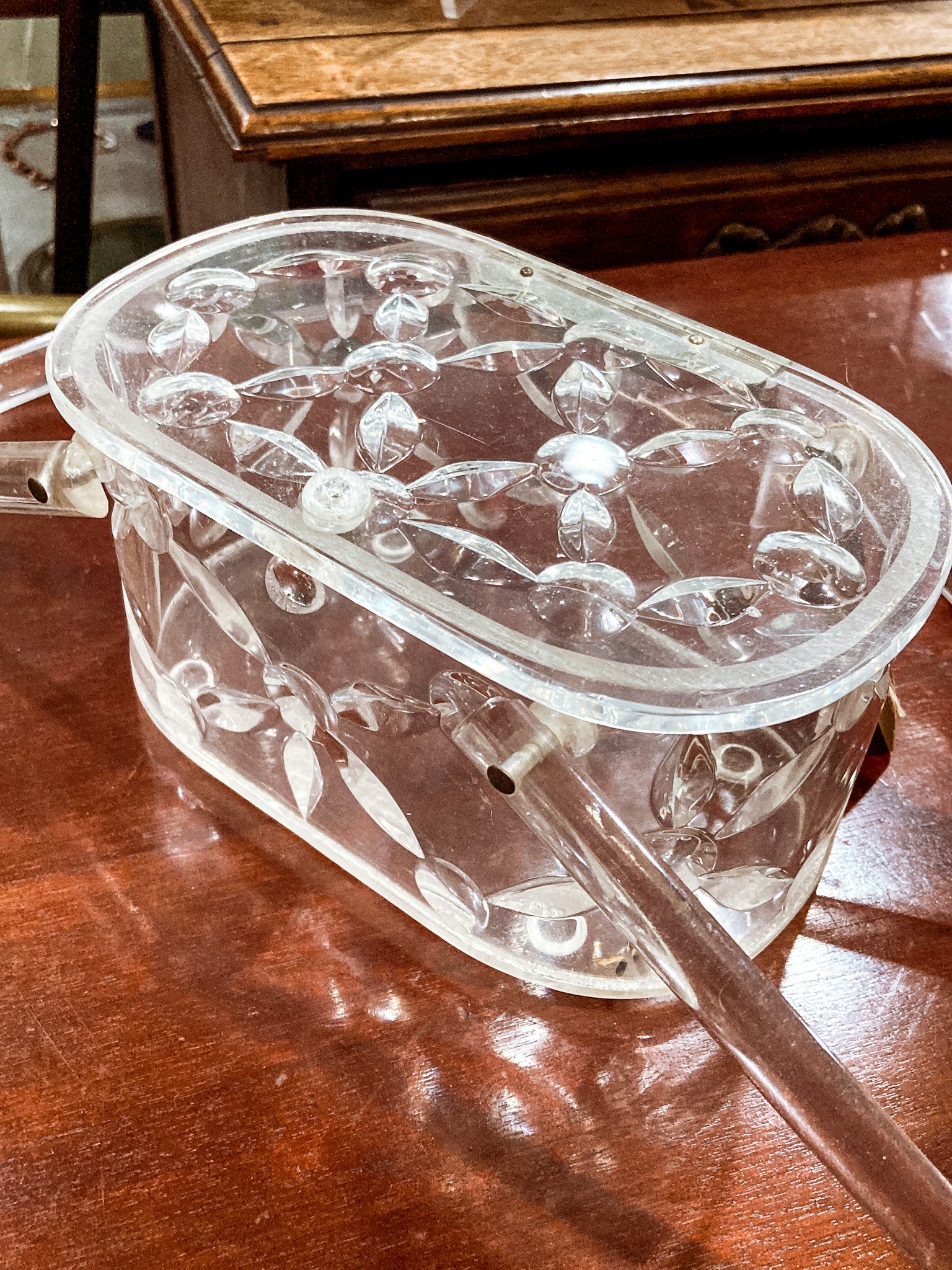 Vintage 1950s Clear Lucite Llewellyn Double Handle Basket Handbag Purse