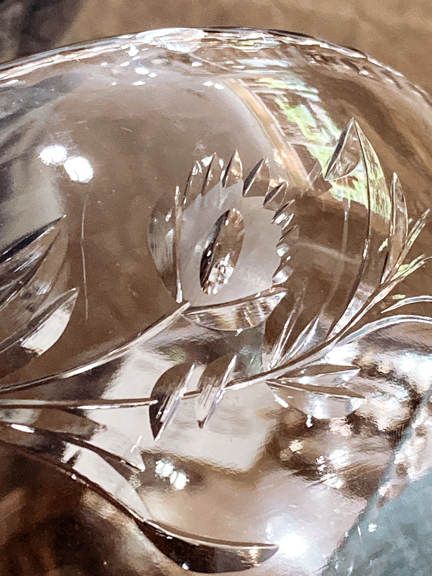 Vintage 1950s Floral Vine Motif Hand Engraved Sterling Silver Footed Base Glass Bowl