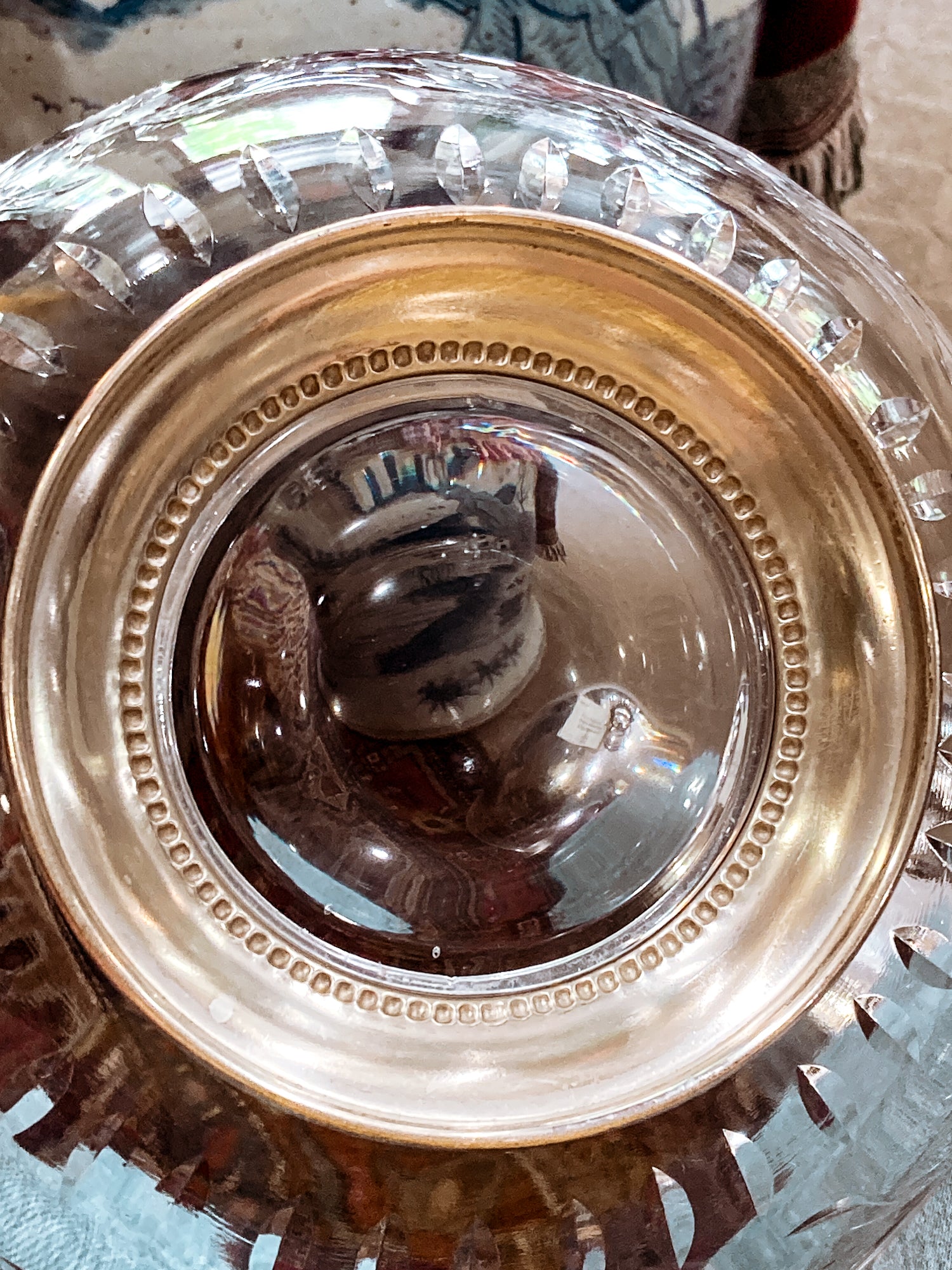 Vintage 1950s Floral Vine Motif Hand Engraved Sterling Silver Footed Base Glass Bowl
