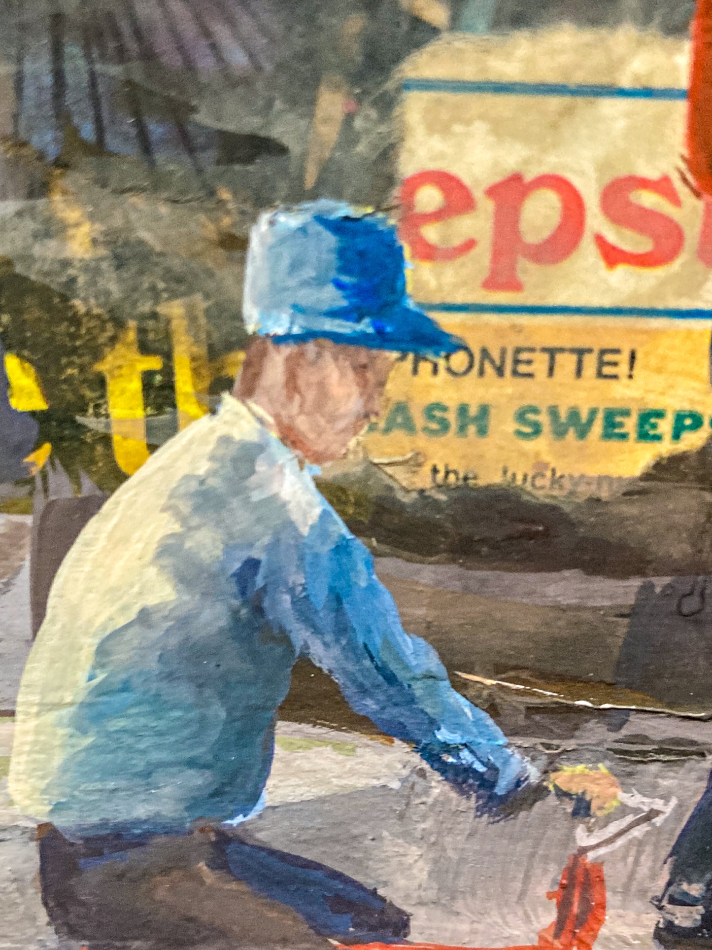Vintage 1950s Gilpin Mixed Media Street Scene Unframed Gouache Collage Painting