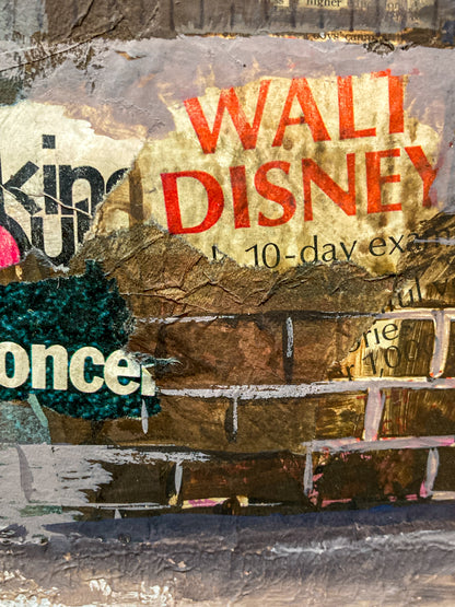 Vintage 1950s Gilpin Mixed Media Street Scene Unframed Gouache Collage Painting