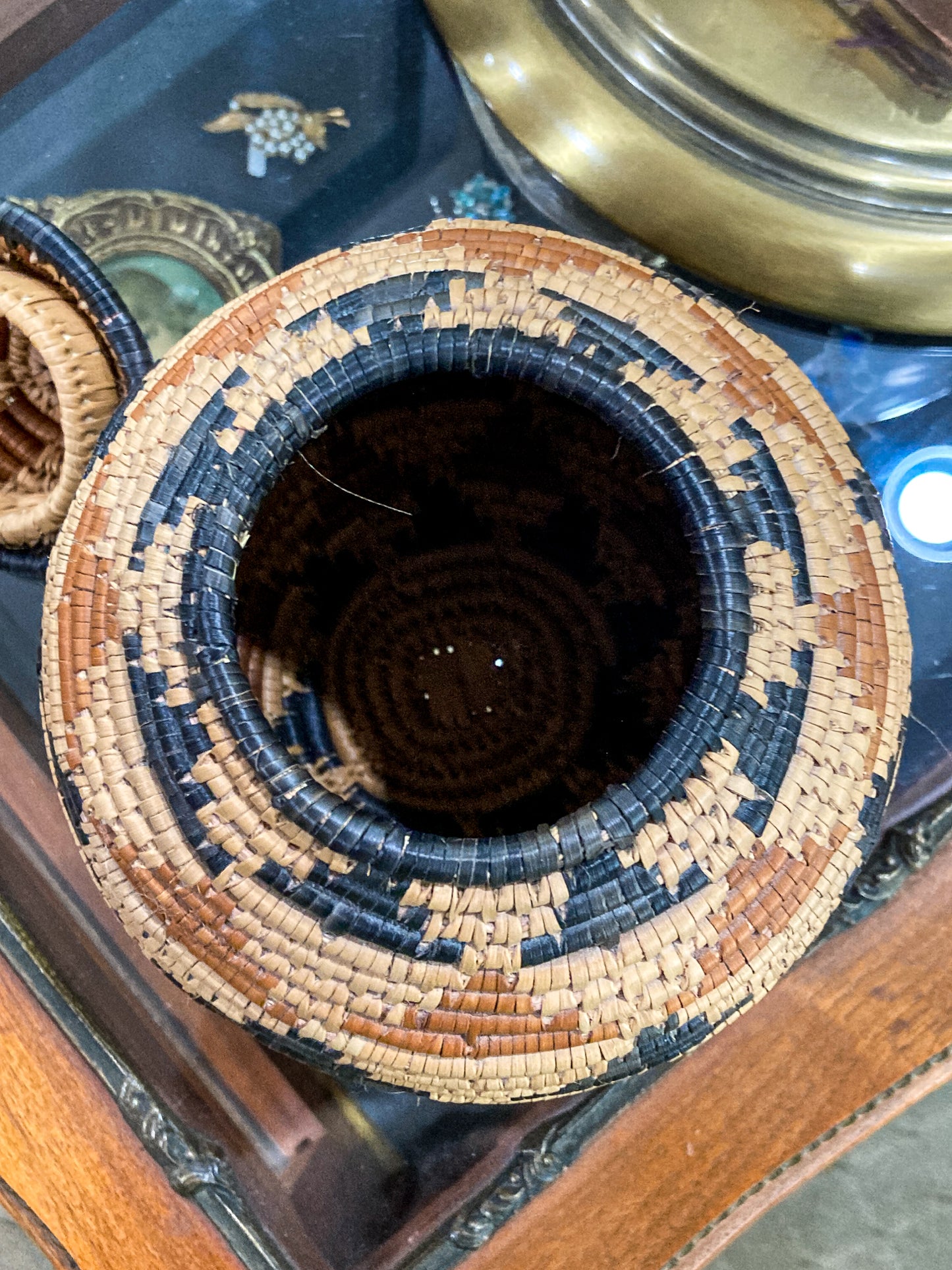 Vintage 1950s H. Gumede South African Zulu Hand Woven Lidded Basket