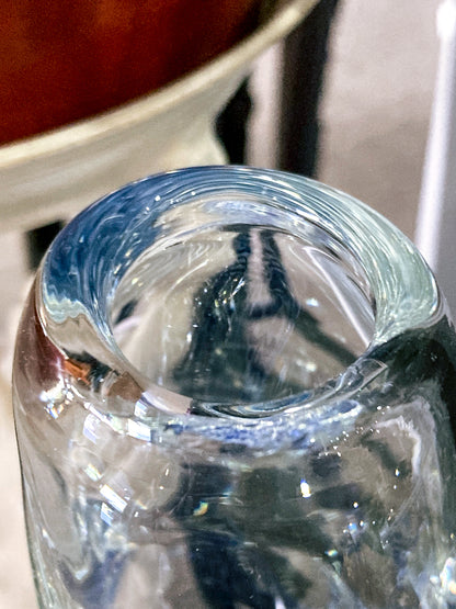 1950s Vintage Swedish Handblown Crystal Aquatic Angel Fish Etched Vase