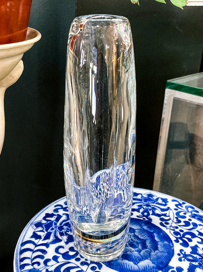 1950s Vintage Swedish Handblown Crystal Aquatic Angel Fish Etched Vase