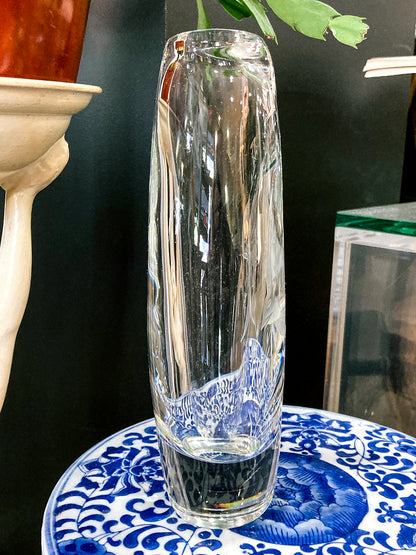 1950s Vintage Swedish Handblown Crystal Aquatic Angel Fish Etched Vase