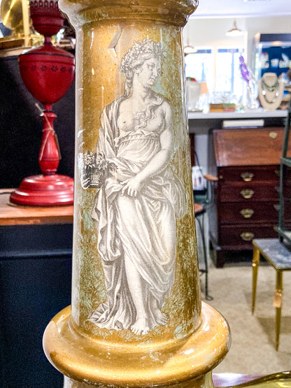 Vintage 1950's Hollywood Regency Greek Goddess Eglomise Glass Table Lamp