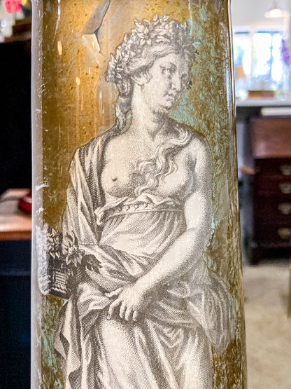 Vintage 1950's Hollywood Regency Greek Goddess Eglomise Glass Table Lamp