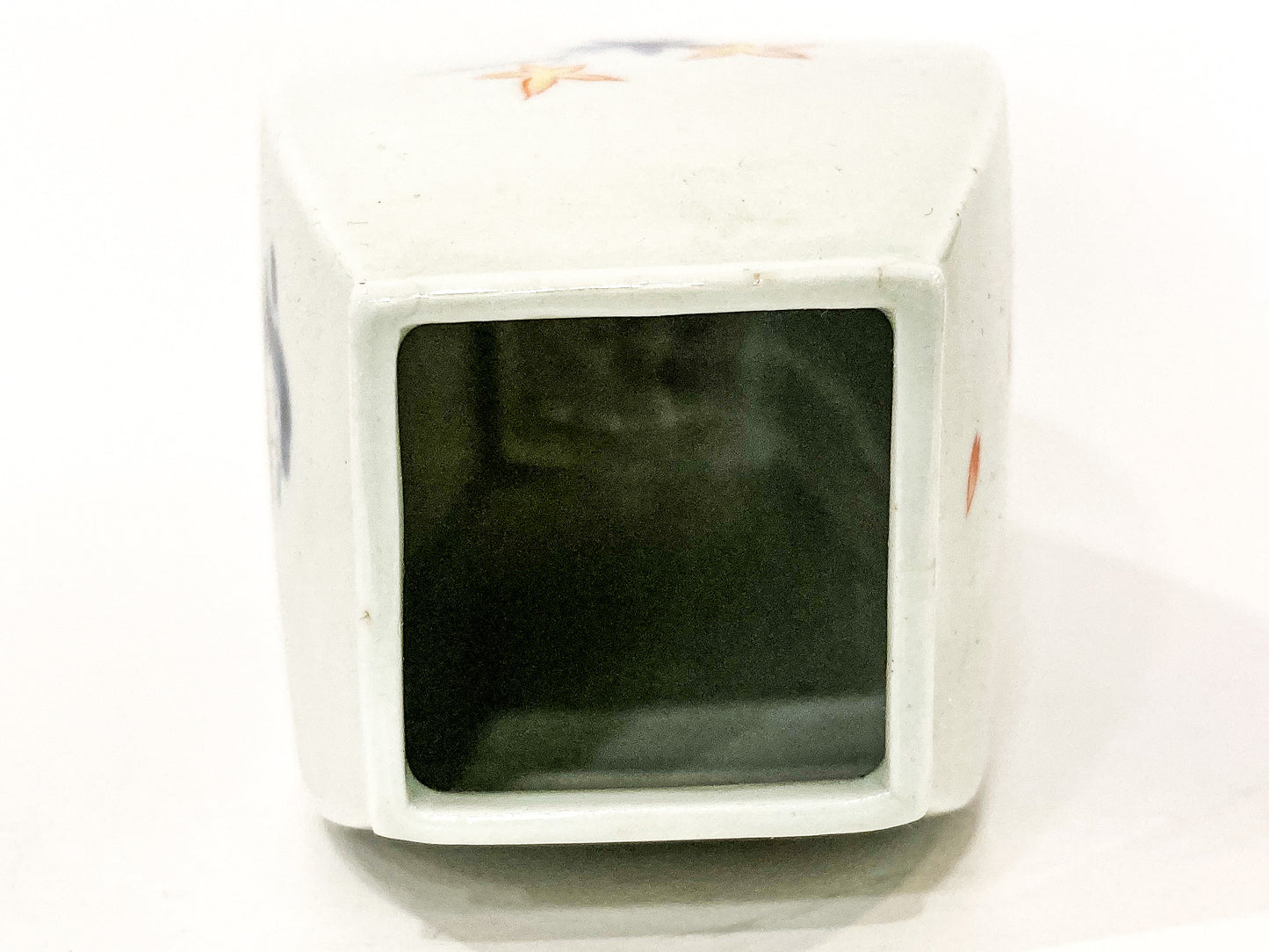 Vintage Hand Painted White Porcelain Bowed Cabinet Vase Japan 1950s Inside Top