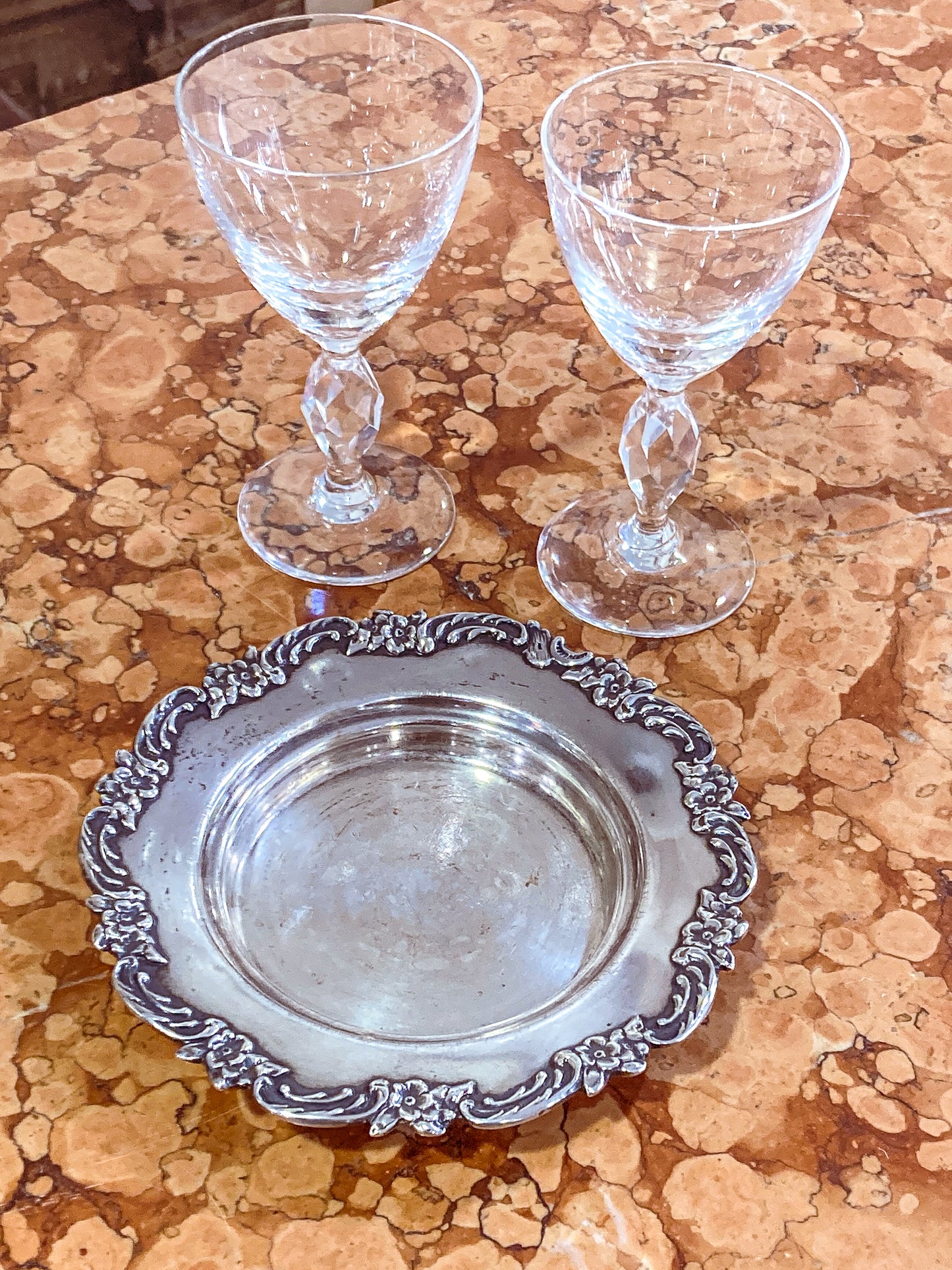 Vintage 1950s Sterling Silver American Floral Rim Wine Coaster Dish
