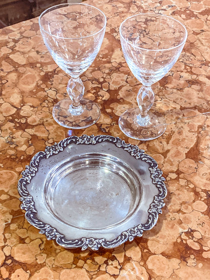 Vintage 1950s Sterling Silver American Floral Rim Wine Coaster Dish