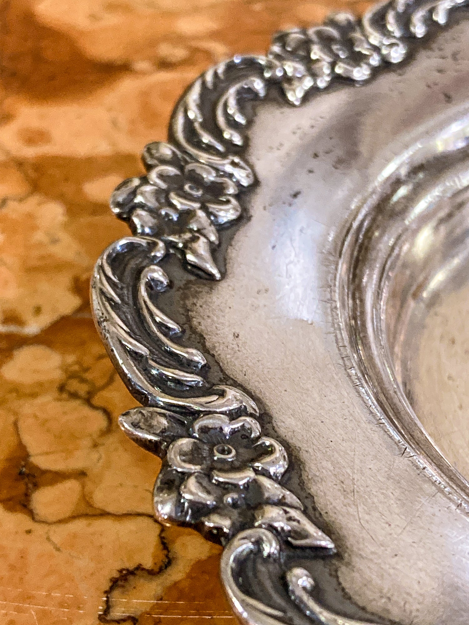Vintage 1950s Sterling Silver American Floral Rim Wine Coaster Dish