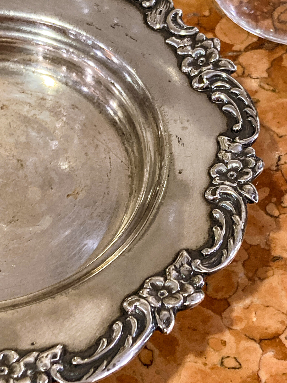 Vintage 1950s Sterling Silver American Floral Rim Wine Coaster Dish