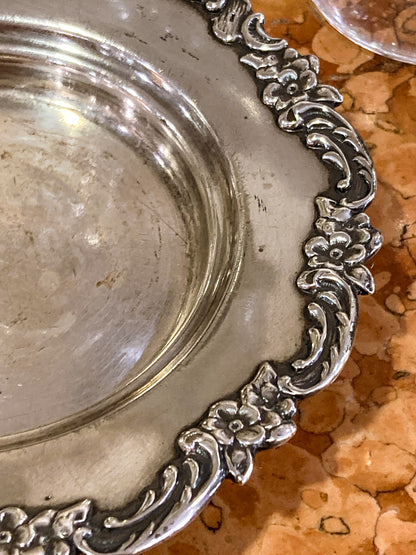 Vintage 1950s Sterling Silver American Floral Rim Wine Coaster Dish
