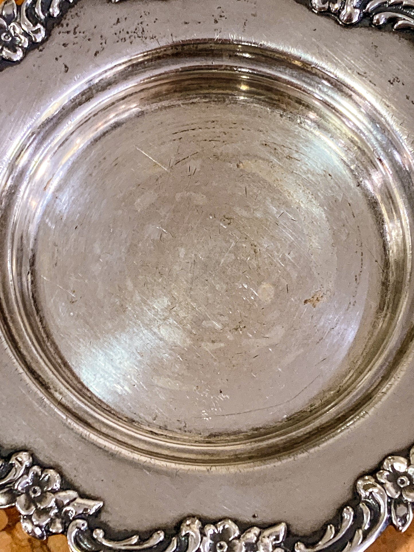Vintage 1950s Sterling Silver American Floral Rim Wine Coaster Dish
